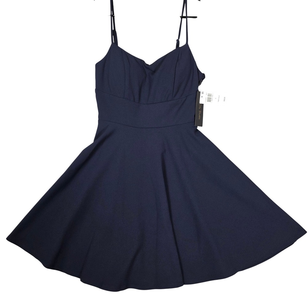 City Studios Fit & Flare Mini Dress Lace Back Navy Blue Junior's Size S